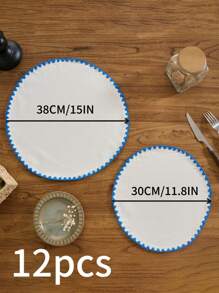 1/4/6/12 piezas Manteles individuales redondos con bordado de conchas marinas azules, decoración para el hogar y la cocina, manteles de mesa de comedor antideslizantes para tazas, vasos y platos para decoración de fiestas, cumpleaños y banquetes