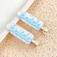 2个天蓝色新娘婚礼发夹 - 无痕隐形刘海和侧边发夹，防滑塑料齿夹，伴娘邀请礼物/新娘送礼会回礼（蓝色主题），发夹，学习用品，发饰，头部饰品，发卡 - 彩色 - 查看 2