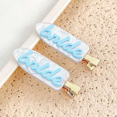 2pcs Sky Blue Wedding Hair Clips For Bride - Seamless Invisible Bangs & Side Claws, Non-Slip Plastic Teeth Grip, Bridesmaid Proposal Gift/Bridal Shower Favors (Something Blue Theme), Hair Slide, School Stuff, Hair Accessories, Head Accessories, Hairpin