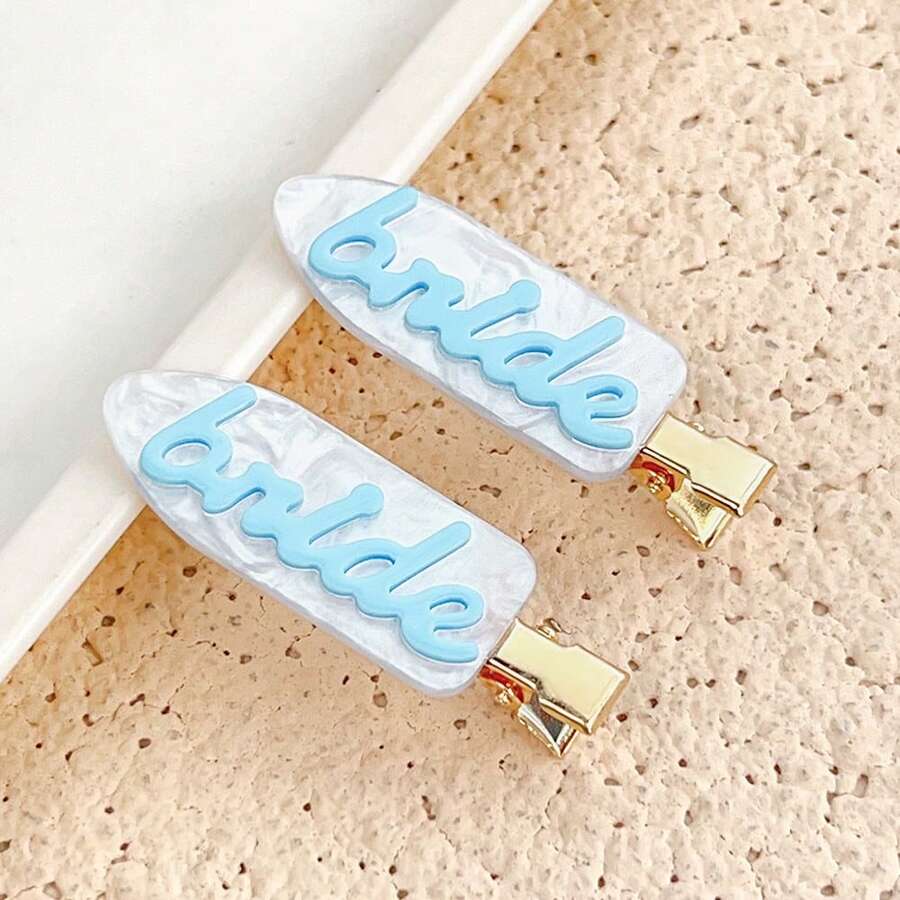 2个天蓝色新娘婚礼发夹 - 无痕隐形刘海和侧边发夹，防滑塑料齿夹，伴娘邀请礼物/新娘送礼会回礼（蓝色主题），发夹，学习用品，发饰，头部饰品，发卡