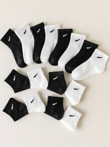 10 paires de chaussettes de sport pour enfants noires et blanches aléatoires, minimalistes et polyvalentes, design unisexe confortable et doux, convenant pour toutes les saisons, pour un port quotidien