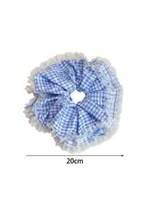 1pc Sweet Plaid Lace Scrunchie, Voluminous Bun Holder Ponytail Tie, Soft & Elegant Hair Accessory