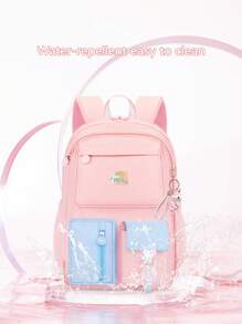 1 pieza Mochila con bloques de color adorable de dopamina (con colgante adorable), mochila grande para niñas, material de poliéster, cierre con cremallera, adecuada para la escuela, el trabajo, el viaje diario, de vuelta a la escuela como regalo