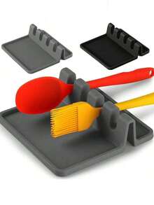 1pc Drip Mat, Suitable For Various Tableware, Heat-Resistant Spoon Rest And Stove Spoon Holder, Long-Handled Spoon And Tongs Kitchen Utensil Rack, Kitchen Silicone Utensil Holder. - Multicolor - View 1
