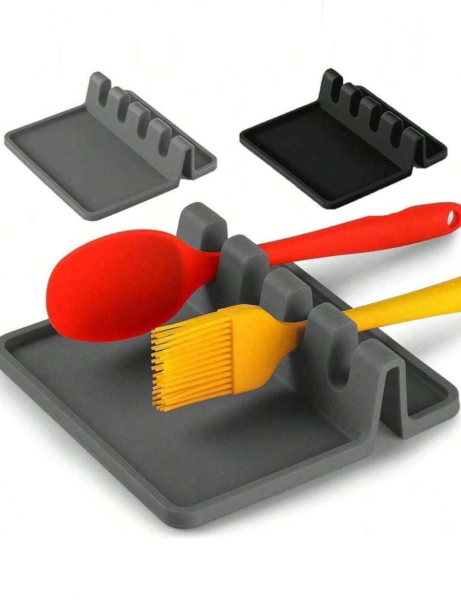 1pc Drip Mat, Suitable For Various Tableware, Heat-Resistant Spoon Rest And Stove Spoon Holder, Long-Handled Spoon And Tongs Kitchen Utensil Rack, Kitchen Silicone Utensil Holder. - Multicolor - View 1