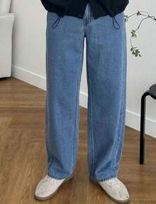 Men's Balloon Jeans/ Wide Leg Pants All Regular Fit Pocket Zipper Button - Rửa trung bình - Xem 3