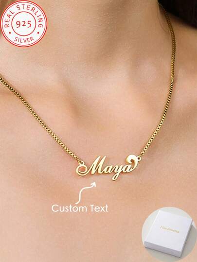 925 Silver Customized Simple Fashion Letter Name Pendant Necklace, Fashionable And Classic, Can Be Customized For Friends, Partners And Family Members With English Names, Lively Style, High Quality And Versatile Daily Jewelry Accessory, It Is A Surprise Gift For Family, Friends And Partners On Christmas, Thanksgiving, Valentine's Day, Mother's Day, Birthdays And School Seasons