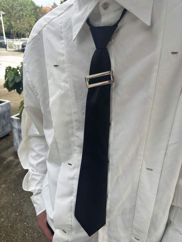Perforated Metal Adjustable Logo Necktie, Business & Casual, High-End Self-Tie Zipper Necktie For Men & Women