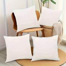 4pcs Set Modern White Decorative Pillow Covers With Zipper Closure - Machine Washable Polyester, Contemporary Design For Home, Car, Bedroom, Office | Minimalist Decorative Pillow Covers, Inserts Not Included