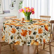 Mantel de Acción de Gracias, Mantel de mesa de comedor con impresión de hojas de arce y calabaza redonda de arándano, adecuado para decoración de cocina y comedor en época festiva de otoño