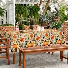 Mantel de Acción de Gracias, Mantel de mesa de comedor con impresión de hojas de arce y calabaza redonda de arándano, adecuado para decoración de cocina y comedor en época festiva de otoño