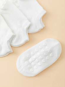 5 pares de calcetines de piso antideslizantes de unicolor con corazón para bebé, calcetines de algodón 100% transpirables para bebés - Blanco - Ver 3