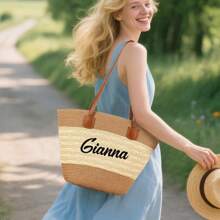 1pc Customized Large Straw Tote, Straw Bag,Beach Bag,Crochet,Women's Wedding Clutch,Summer Bag,Handmade Personalized Gift, Wedding Bachelorette Party Bridal Shower Engagement Beach Vacation Shoulder Bag