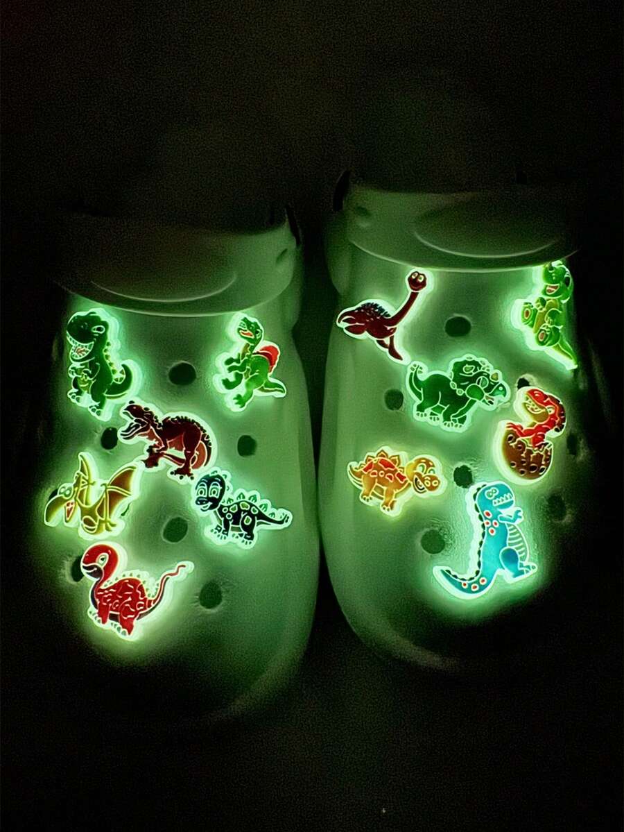 12pcs/Set Fluorescent Dinosaur Cartoon PVC Cute Shoe Decorations - Multicolor - View 1