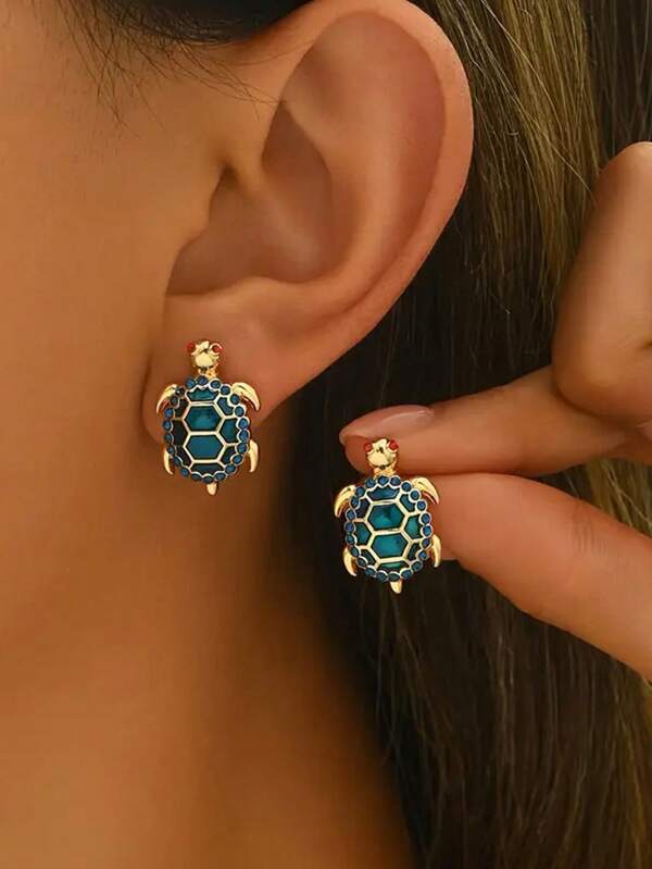 1 par de pendientes de botón con forma de tortuga marina linda para mujer, accesorios de moda adecuados para fiestas diarias