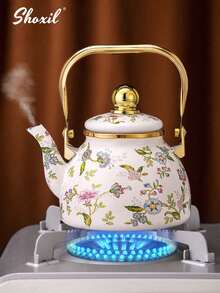 shoxil 1 件 1.2L/1.5L 搪瓷咖啡壶、茶壶、煮茶壶、家用煮茶壶、茶壶、大容量炉灶壶、适用于燃气/电磁炉/IH 炉灶、复古手冲壶、适合用电炉燃气煮茶和咖啡