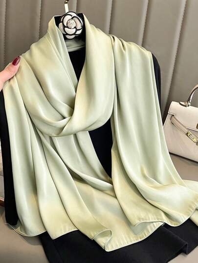 قطعة واحدة وشاح كلاسيكي بلون أحادي ناعم من الستان على الطراز البوهيمي للنساء، وشاح/لف كاجوال للحماية من الشمس في فصل الخريف، مناسب للاستخدام اليومي