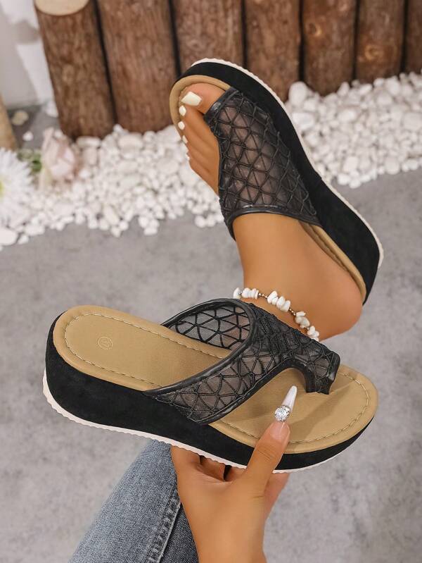 Fashionable Summer Mesh Patchwork Platform Slip On Open Toe Comfortable Versatile Elegant Clogs