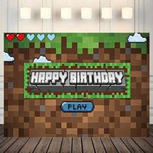 1pc, Pixel-Style Birthday Party Background Banner, Polyester Material, Suitable For Birthday Parties, Cake Table Banners, Photo Booths, Cartoon Game Party Background Decoration Items And Gifts