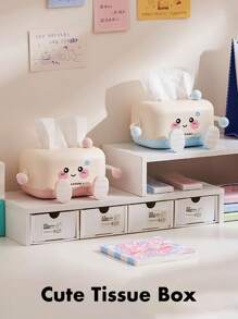 1pc Cute Kawaii Cartoon Tissue Box - Durabe Materia / Portable / Removable Cover Pink & Blue Desk Organizer For Girls Room, Kids Bedroom, Bathroom | Fun Home Decor Gift