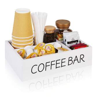 Organizador de estación de café con alfombrilla para café, organizador de barra de café para encimera, soporte de madera para cápsulas de café, organizador de almacenamiento de condimentos de café y té para accesorios de café