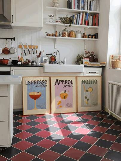 1/3 stuks retro cocktail trio wanddecoratie Aperol Spritz, Mojito & Espresso Martini prints met "Sip The Sunset" quote en metallic folie accenten, getextureerd canvas voor strand tiki bar/afstudeer luau/studentenhuis decoratie, perfect cadeau voor haar & opvallende feestdecoratie (lijstloze galerijset) vakantie bar prints, strand cocktail wanddecoratie, tropische drank posters voor muren