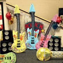 5pcs Rock Inflatable Guitar Air Balloons - Multicolor Foil, Suitable For Disco Party, Birthday And Music Theme Events - Disco Balloons, Hip-Hop, Nightclub, Carnival Party Decor
