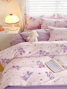 4PCS Purple Small Star Cute Rabbit Patchwork Print Pattern Solid Color Reverse Side Double-Sided Use New Minimalist Style Skin-Friendly Soft Brushed Student Dormitory Bunk Bed 4-Piece Set Nap/Preschool 4-Piece Set (1PC Duvet Cover + 1PC Bed Sheet + 2PCS Pillowcases) Skin-Friendly Aloe Vera Print Bed Sheet Duvet Cover Bedding 4-Piece Set, Anti-Slip 360-Degree Wrap, No Fluorescent Agent, Can Sleep Naked, Skin-Friendly, Absorbent, Moisture-Wicking, Soft Touch, Delicate, Durable, Fade-Resistant - Star Map - View 10