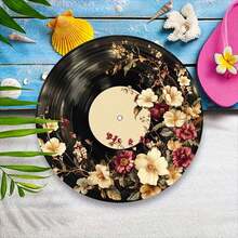 Decorative Floral Vinyl Record Design Metal Plaque, Circular 2D Printed Iron Decor, Retro Wall Art For Home, Kitchen, Garden, Office - Unique Christmas Gift, Vintage Metal Poster, Not Real Record - Multicolor - View 6