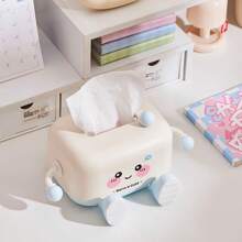 1pc Cute Sports-Shaped Tissue Box With Smiling Face Design - Available In White And Pink, Compact Tabletop Decor For Living Room, Dining Room, Kitchen - Creative Home Gift, Box Decoration, Fun Style, Glossy Surface, Decorative Accessory, Suitable For Interior Designers, Durable Material, Practical Accessory, Interior Design Enthusiasts