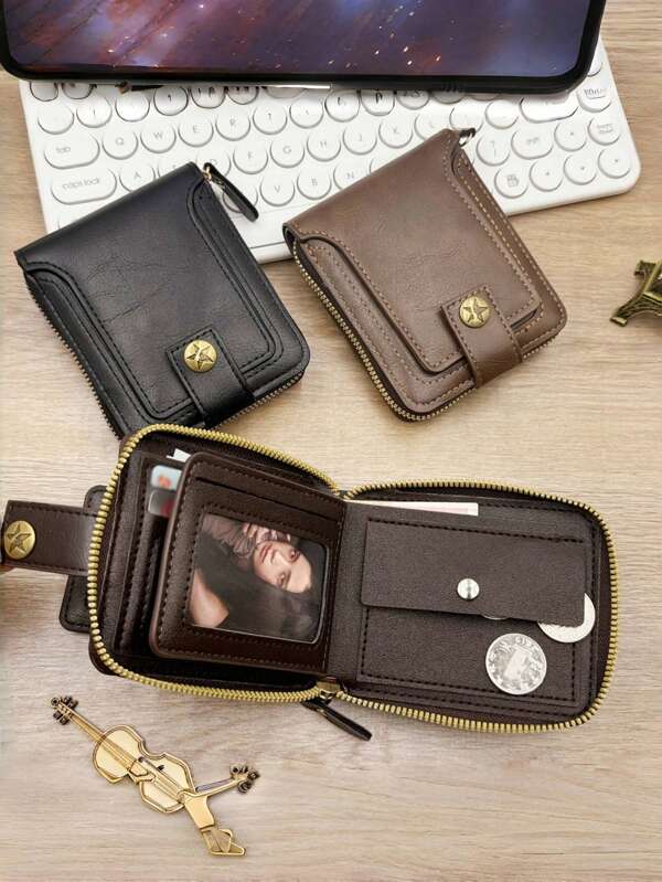 1 peça "Carteira masculina leve e luxuosa para negócios" com grande capacidade e vários compartimentos para cartões, bolsa para troco, porta-identidade portátil masculino, porta-fotos transparente, armazenamento em camadas para cartão de crédito/identidade, "Presente preferido para o dia dos pais" Bolsa retrô com zíper de alta qualidade, carteira macia para guardar trocos é um presente ideal para aniversários masculinos ou parceiros, com um estilo moderno para homens e mulheres. Ideias formais/empresariais para o Dia dos Namorados