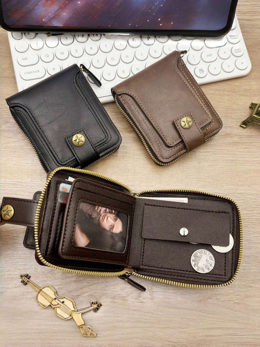 1 件“轻奢商务男士钱包”大容量多卡位零钱包男士便携证件夹透明相片夹信用卡/身份证分层收纳“父亲节礼物首选”高端复古拉链包零钱收纳软钱包是男士生日或伴侣的理想礼物，时尚风格男女皆宜正式/商务正装情人节创意 - 彩色 - 查看 1