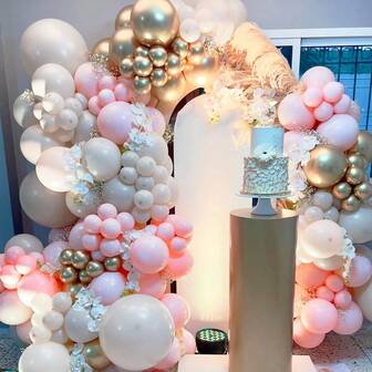 Sand White, Golden, Maca Pink Latex Balloon Arch Kit, Wedding Decoration, Anniversary Decoration, Valentine's Day Decoration, Proposal, Engagement Decoration, Gender Disclosure, Bridal Gift Party Decoration, Party Decoration