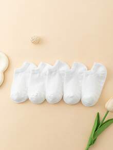 5 pares de calcetines de piso antideslizantes de unicolor con corazón para bebé, calcetines de algodón 100% transpirables para bebés - Blanco - Ver 2