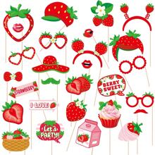 New Strawberry Theme Birthday Party Decoration Set, Happy Birthday Bunting Flag, Strawberry Birthday Home Decor, Room Background Decor, DIY Kit