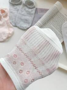 5 Pairs Women Solid Color Boat Socks, Invisible Silicone Non-Slip Breathable Hollow Out Thin Casual Socks