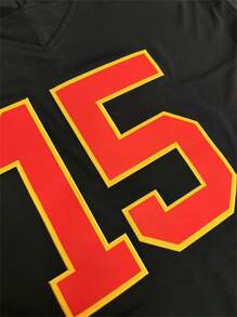 Atonmore Herren 15 Schwarz American Football Trikot Lässiges Kurzarm T-Shirt mit bestickten Nähten und V-Ausschnitt Party Rugby Sport Top