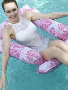 1pc 4-Tube Leaf Pattern Hammock Floating Lounger, Foldable Adult Water Hammock - Multicolor - View 3