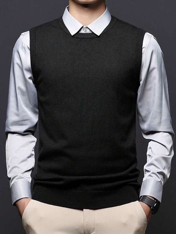 Men's Solid Color Round Neck Casual Knit Vest