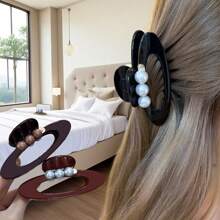 Oval Hollow Pearl Claw Hair Clip, Versatile Hair Claw Design Fashion Hair Accessory Fashion Hair Accessories Beauty Claw Clips