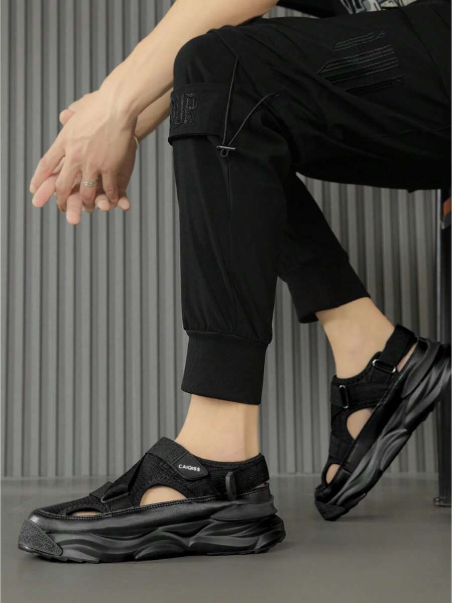 (Couples Style) Unisex Outdoor Sports Sandals, Thick Sole Casual Business Beach Shoes, Breathable Mesh, Adjustable Hook And Loop Strap, Size 36-45