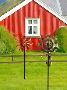 1pc Vibrant Metal Windmill - Double-Sided, Colorful Butterfly & Sunflower Design Outdoor Garden Decor, Perfect For Yard, Patio & Lawn, No Electricity Needed, Outdoor Metal Sculpture Color Windmill Blades - Multicolor - View 2