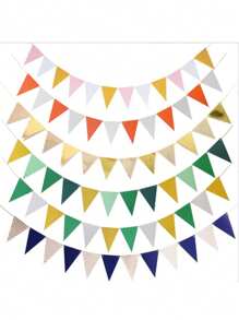 15pcs Gold, White And Green Triangle Pennant Banners Decoration For Birthday, Wedding, Engagement, Bachelor Party, Retirement, Valentine's Day, New Year, Christmas, Room, Garden
