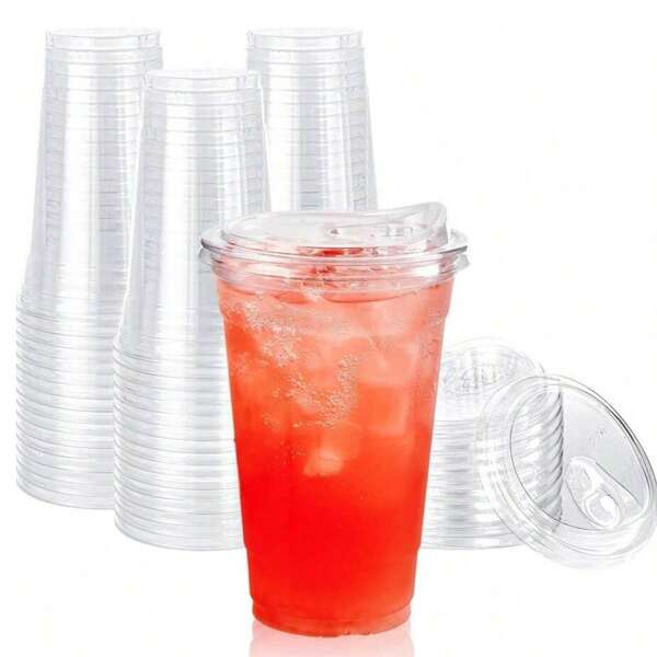 80/60/40/20 buc pahare de plastic transparente de 520 ml/320, cu capace și pahare cu sorbție, pentru cafea cu gheață, smoothie-uri, milkshake-uri și băuturi reci, fără capac