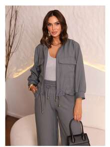 Adriana Marrant Women's Casual Fabric Autumn Street Set - 灰色 - 查看 2