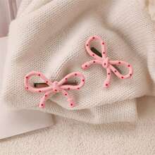 2pcs Minimalist Polka Dot Pink Bow Claws, Versatile Fashion Claw Clips, Cute Hair Accessories For Bangs & Flyaways