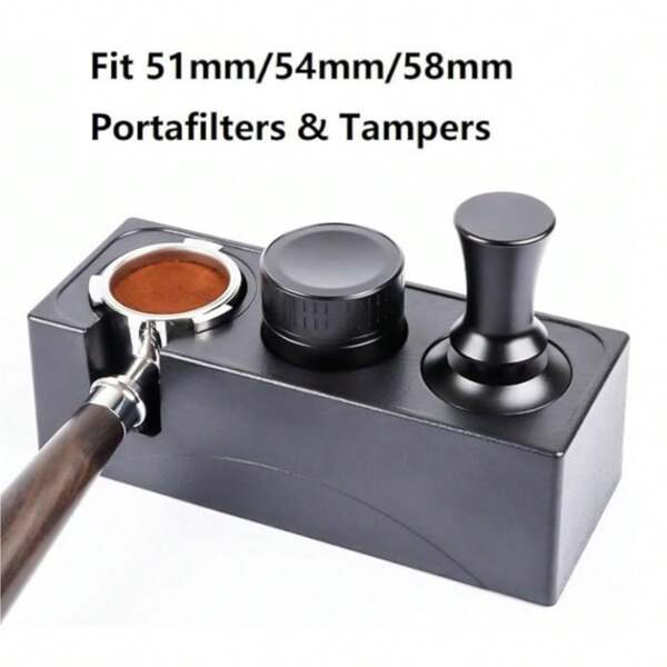 1 pieza Estación de prensado de espresso, Estera para tamper de espresso, Soporte para portafiltros de café de 51/53/58mm, Tamper y distribuidor de plástico, Caja organizadora de 3 en 1 de accesorios de espresso para herramientas de barista en mostradores/tiendas/mesas de trabajo