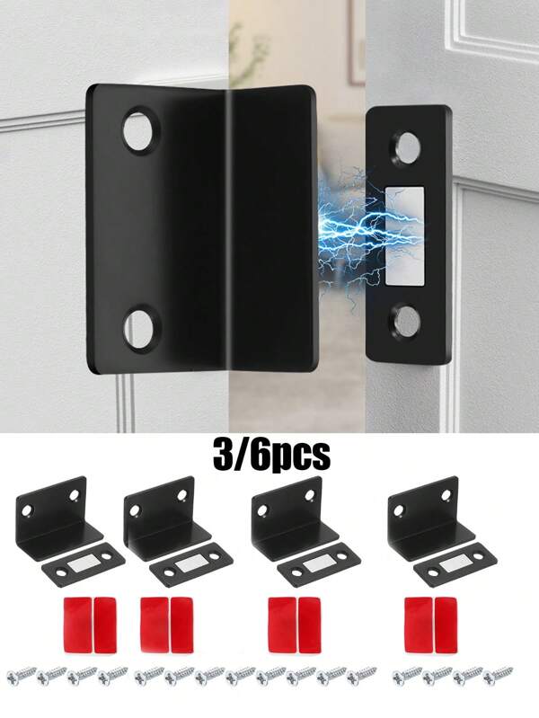 Tatukiko 3/6pcs Cabinet Door Magnetic Catch, No Drill Free Installation Cabinet Door Striker Strong Magnetic Door Bumper Hidden Drawer Wardrobe Door Ultra-Thin Magnetic Touch