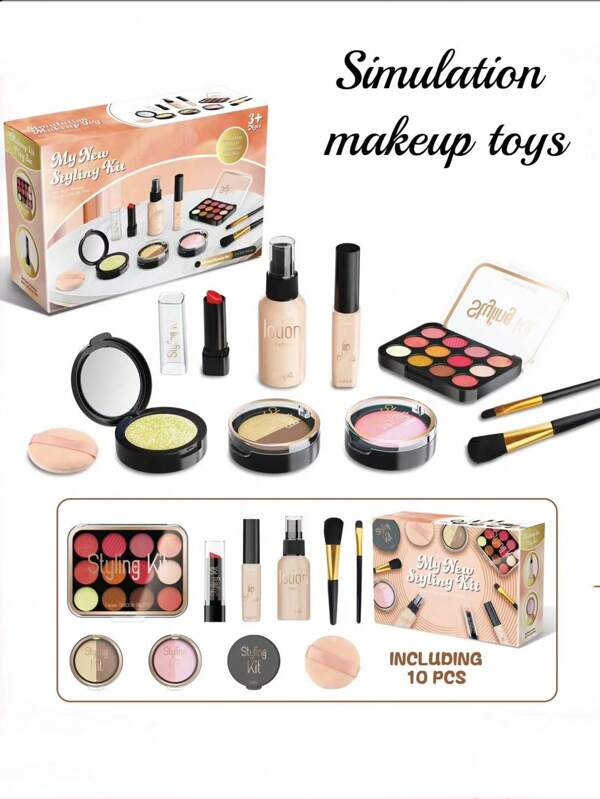 Pretend Make-Up Playset For Girls - Princess Role Play Toy, Interactive Performance Game Gifts, Portable Girls Cosmetic Toolbox, Suitable For 3-8 Years Old Girls Birthday Gifts ( Plastic Makeup Toys)