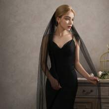 1 Peça Véu de Noiva com Borda de Renda Feita à Mão, Estilo Elegante e Dramático de Comprimento Total de Catedral para Acessório de Cabelo de Casamento